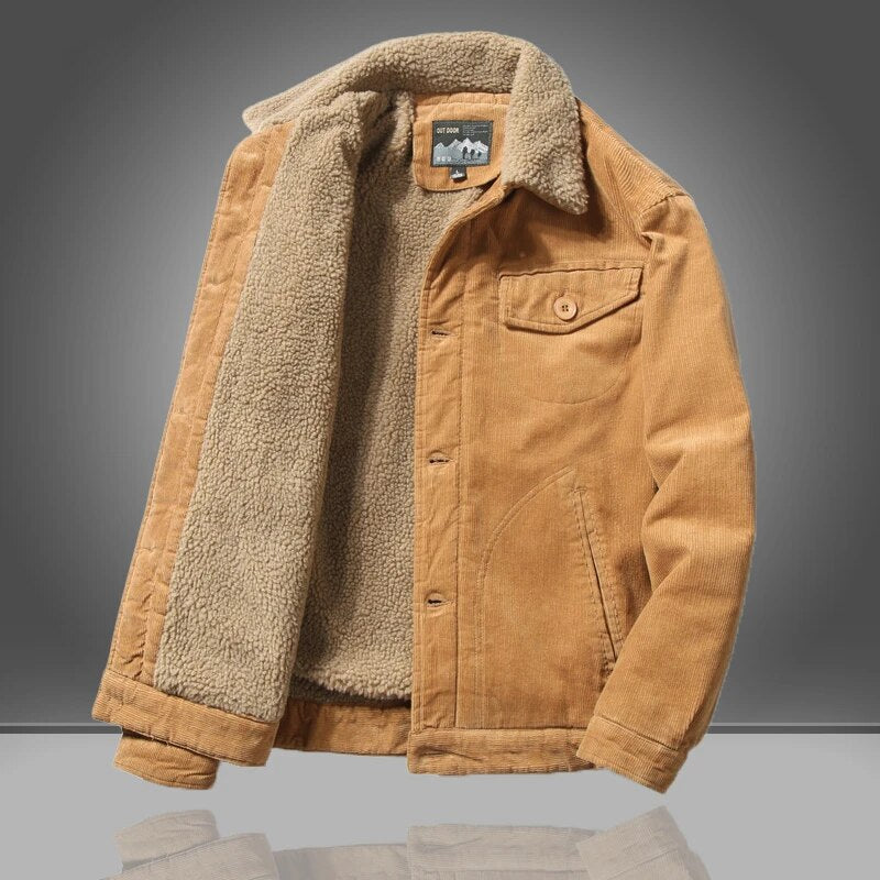 Men's Winter Jacket | Sherpa-Lined Corduroy | Front Button Closure | Warm & Durable Design