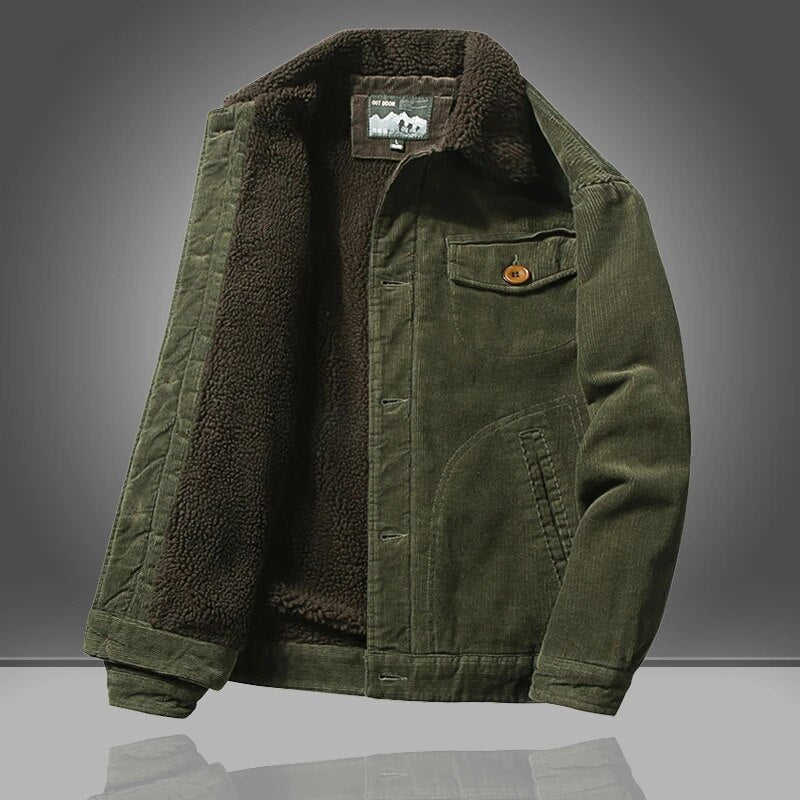 Men's Winter Jacket | Sherpa-Lined Corduroy | Front Button Closure | Warm & Durable Design