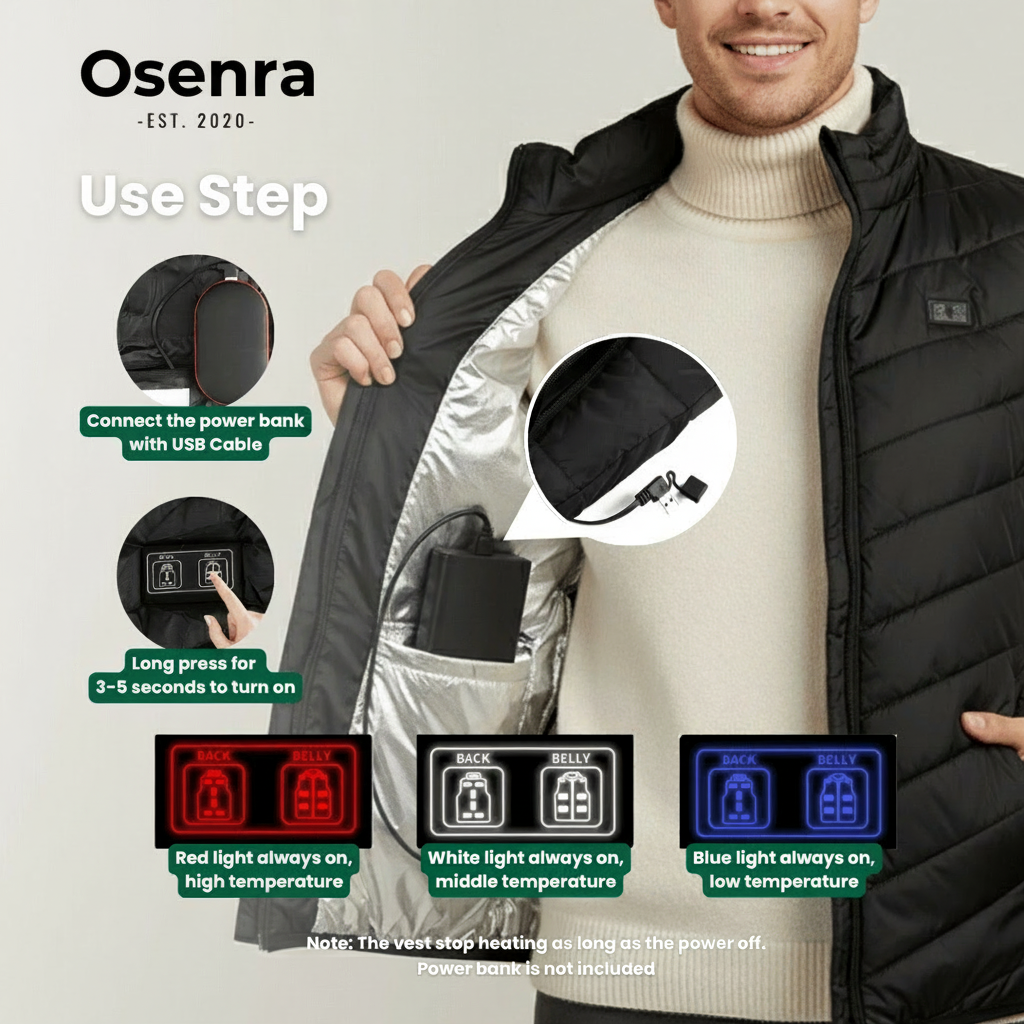 Heated Vest – 9 Heating Zones, USB Rechargeable & Waterproof