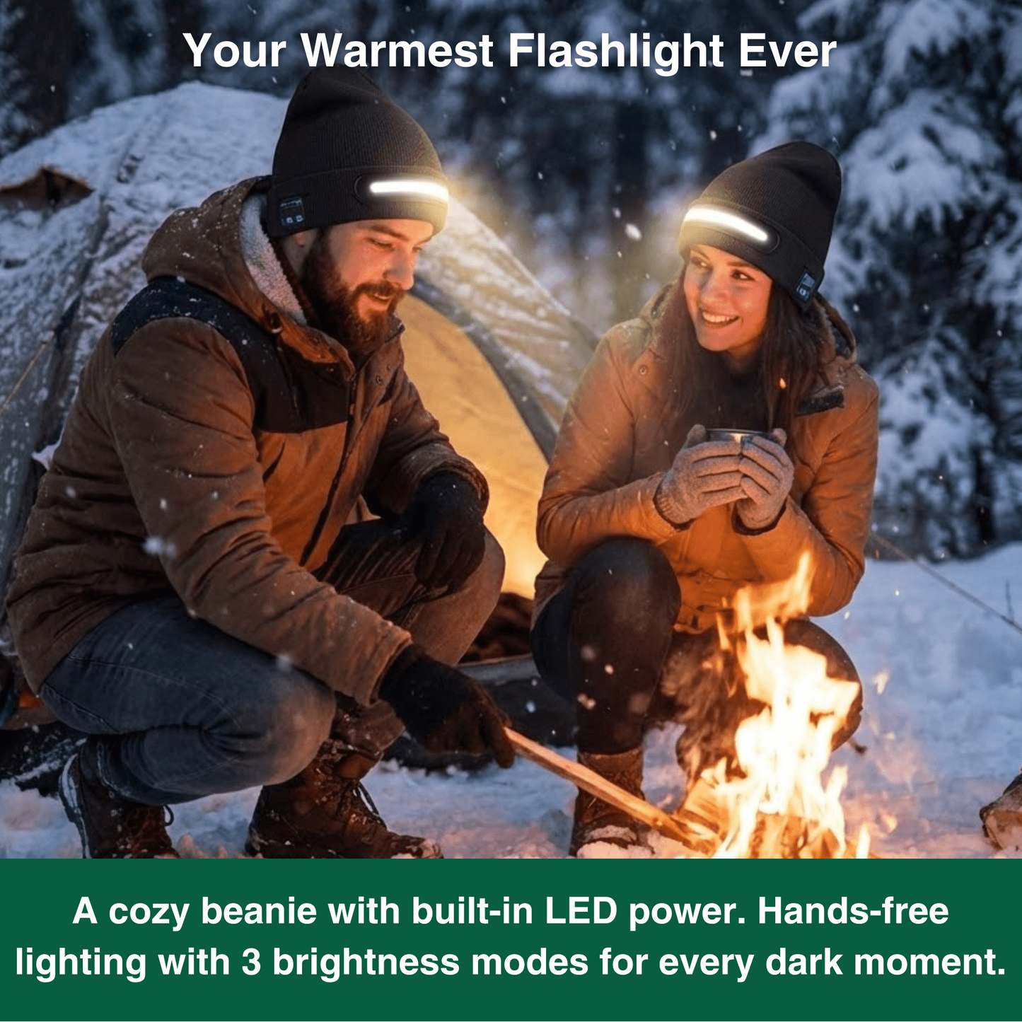 Beanie with LED Light – USB Rechargeable Unisex Winter Hat (Black)