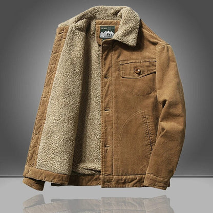 Men's Winter Jacket | Sherpa-Lined Corduroy | Front Button Closure | Warm & Durable Design