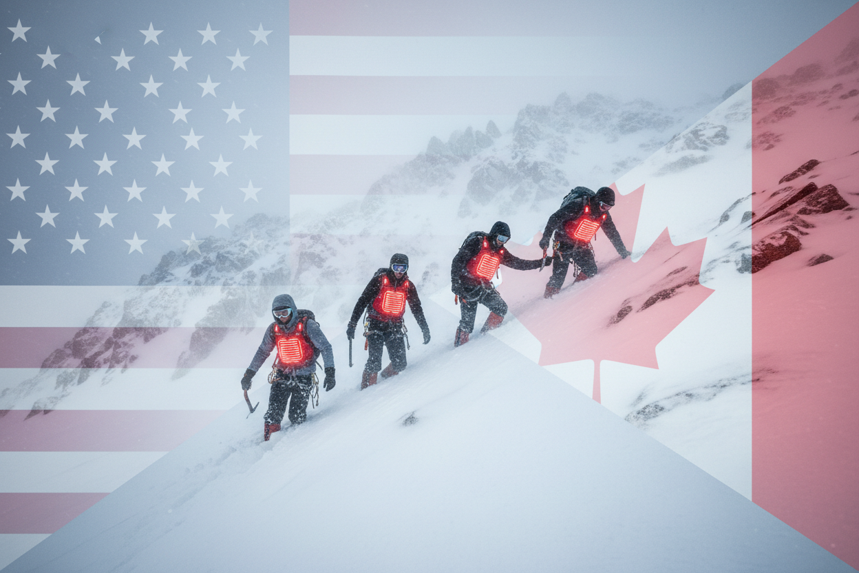 Harsh winter climbing banner with diagonal flag split